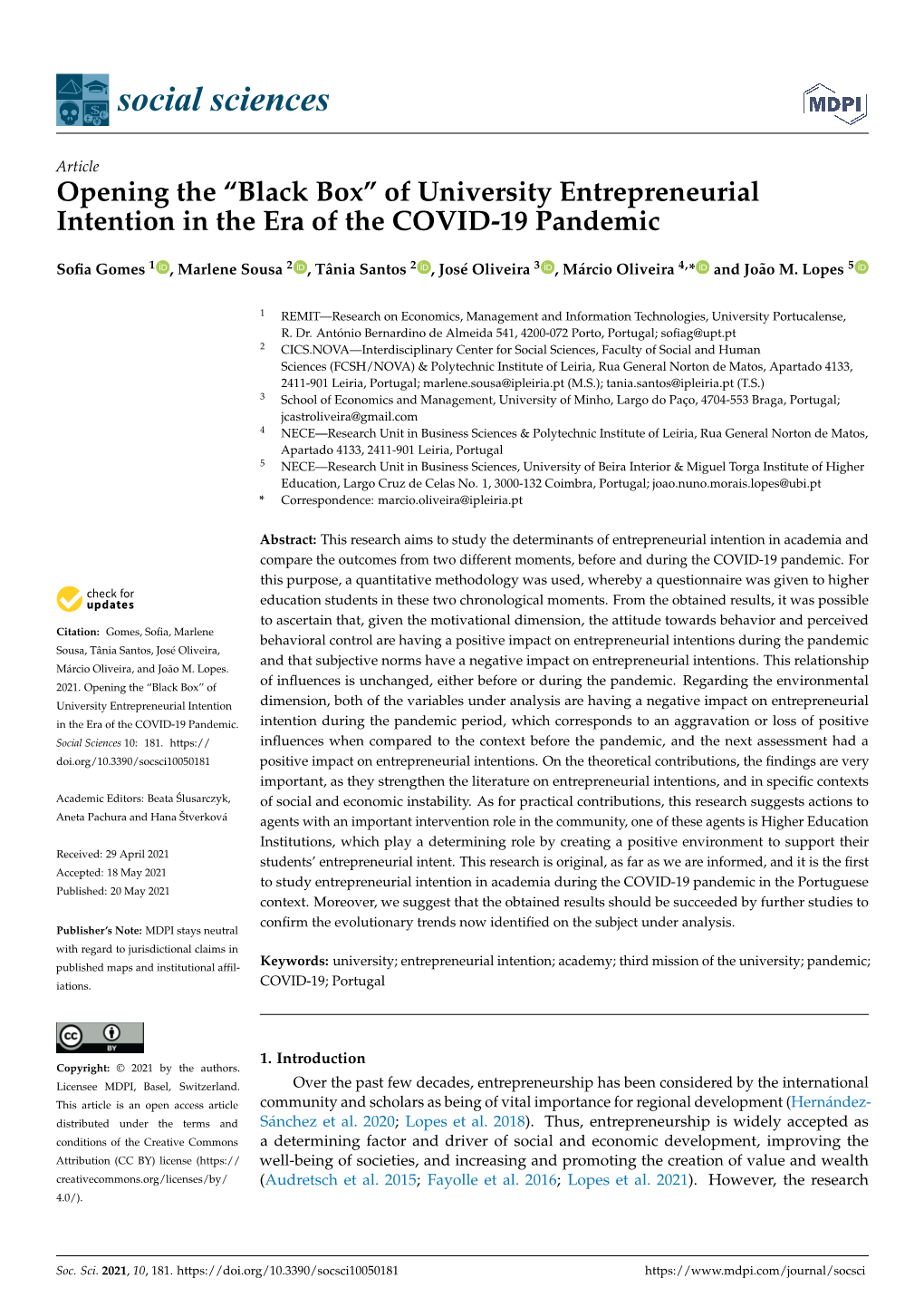 Of University Entrepreneurial Intention in the Era of the COVID-19 Pandemic