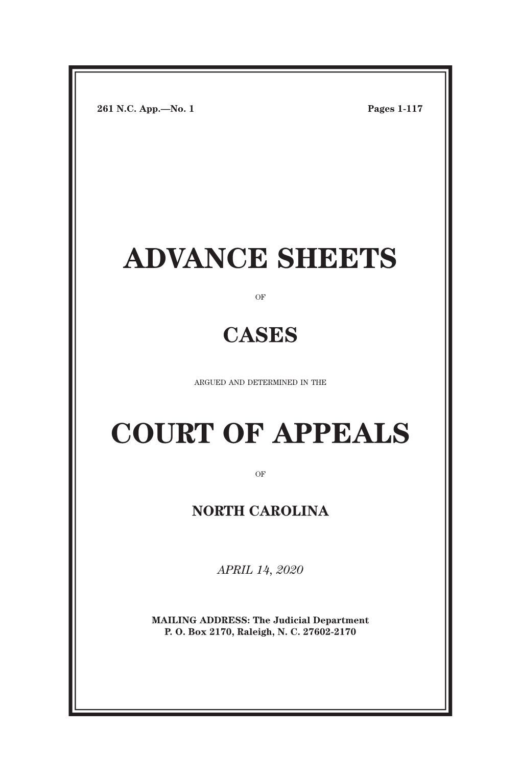 Advance Sheets Court of Appeals