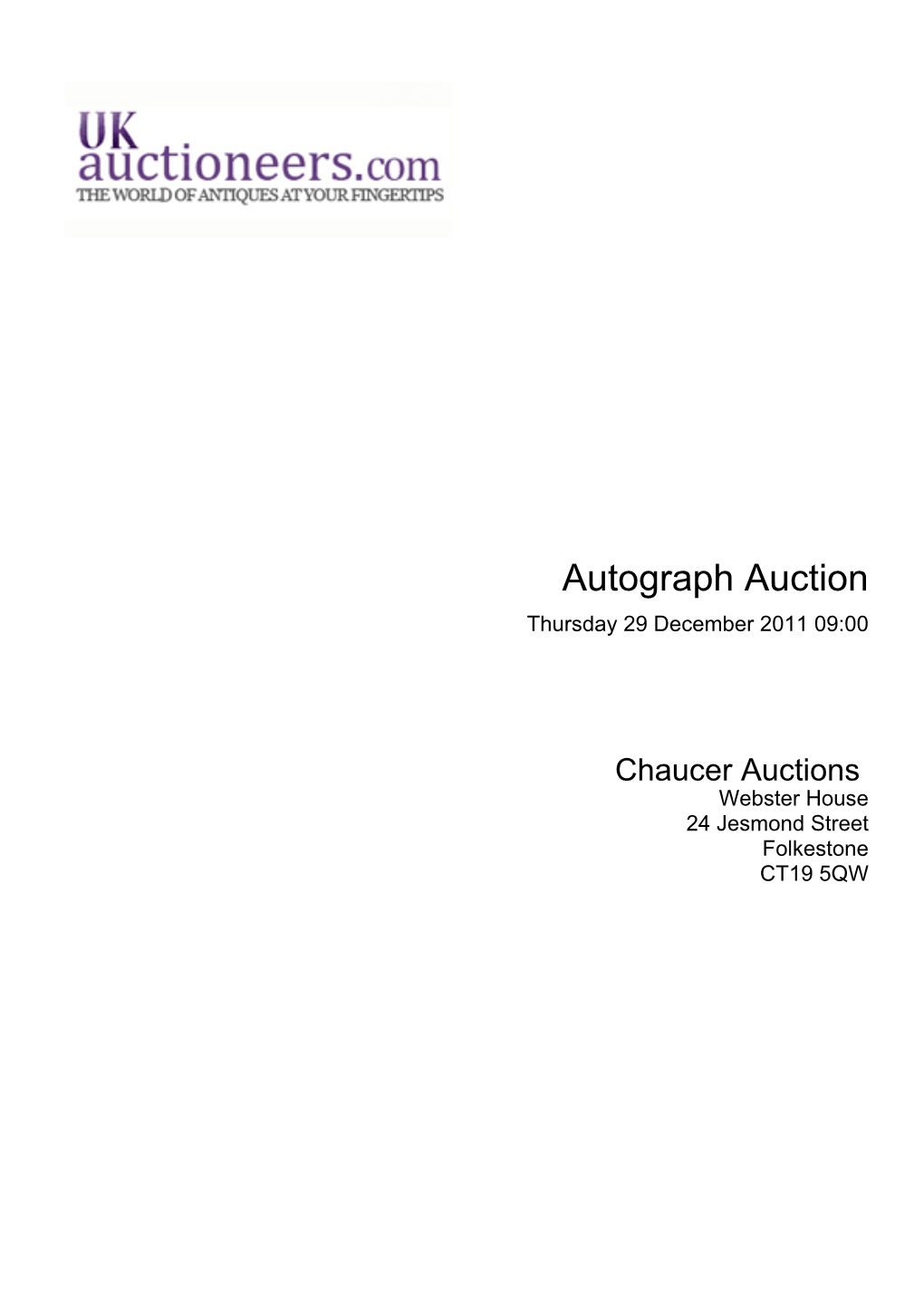 Autograph Auction Thursday 29 December 2011 09:00