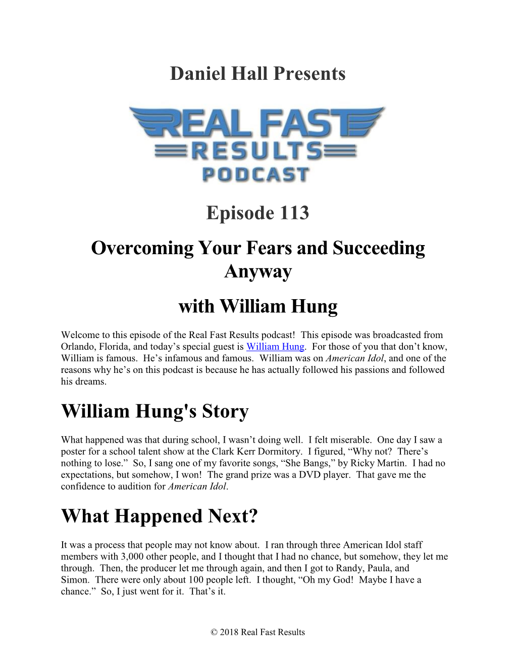 Daniel Hall Presents Episode 113 Overcoming Your Fears And