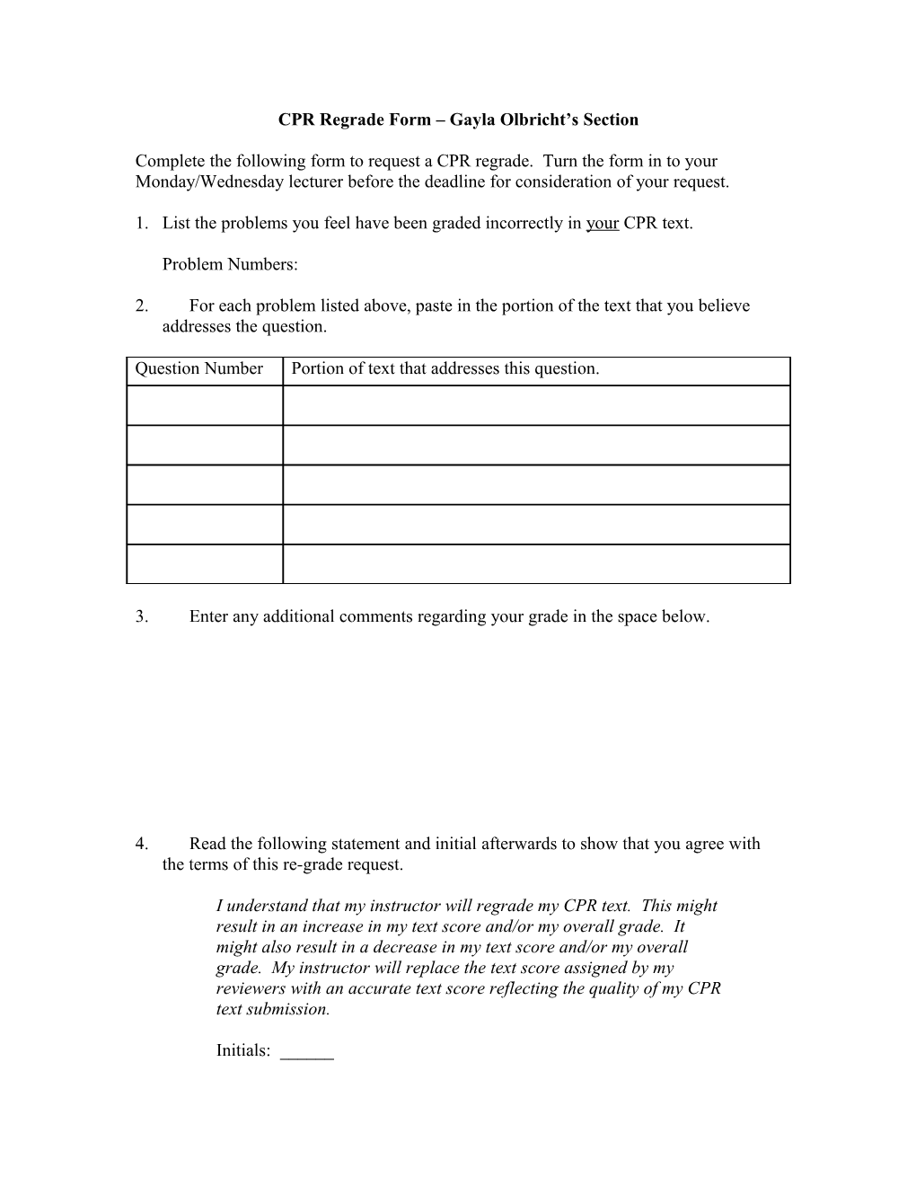 CPR Regrade Form