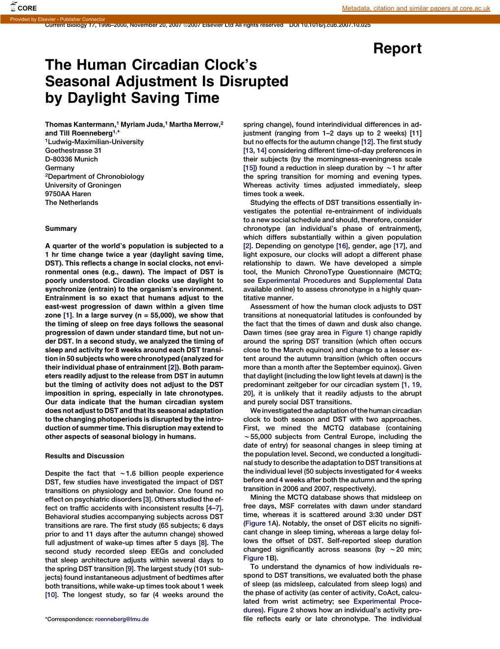 Report the Human Circadian Clock's Seasonal Adjustment Is