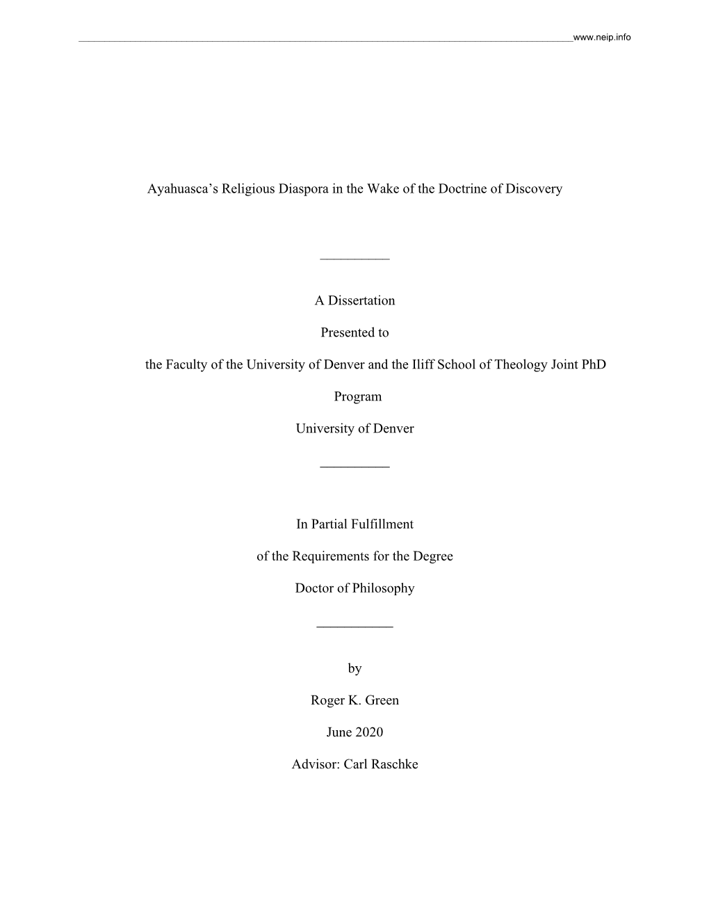 Ayahuasca's Religious Diaspora in the Wake of the Doctrine of Discovery