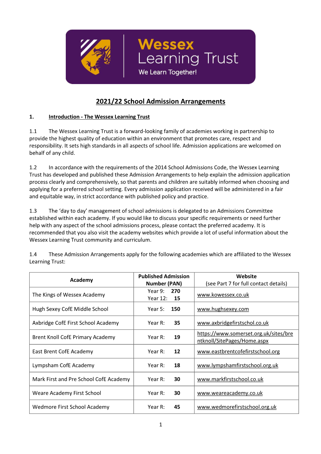 2021/22 School Admission Arrangements