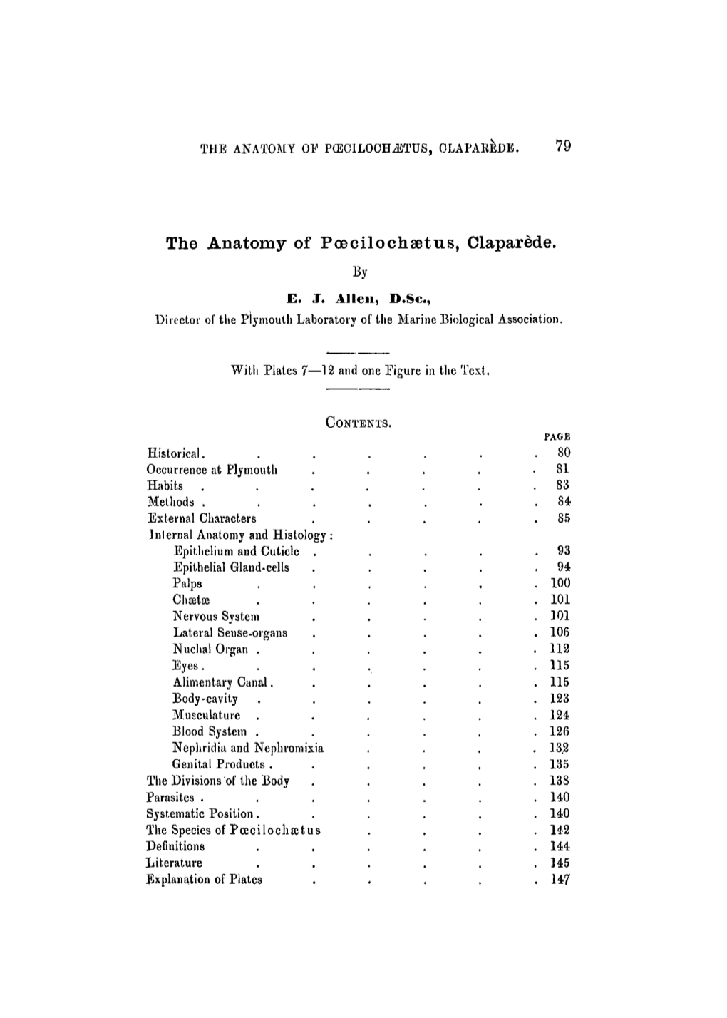 The Anatomy of Pcecilochaetus, Claparede. by E