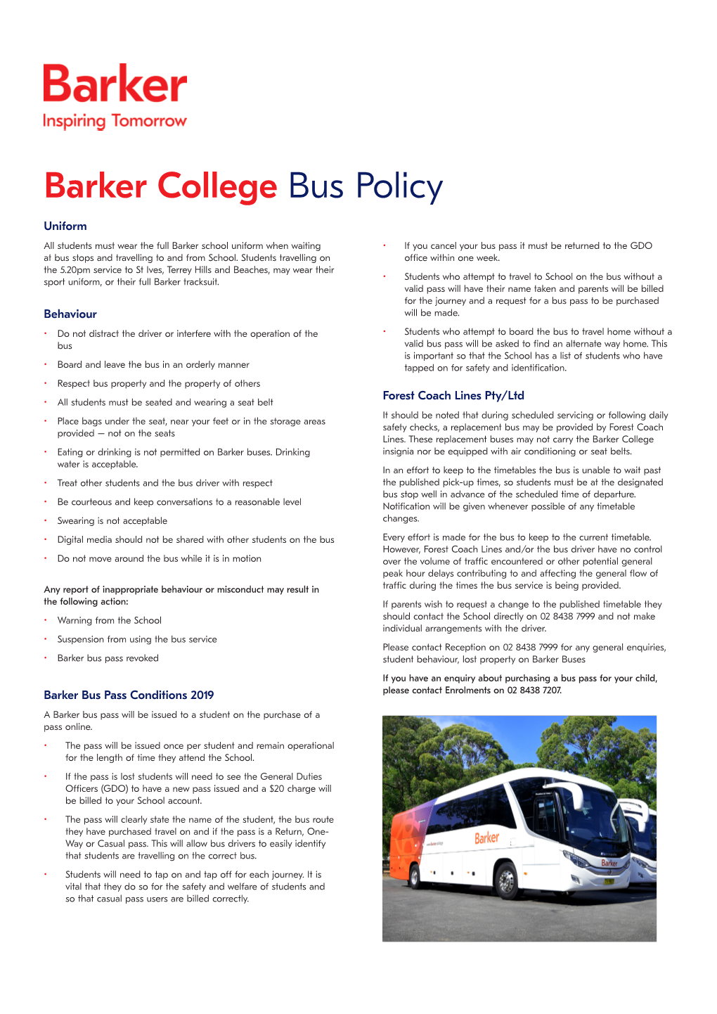 Barker College Bus Policy