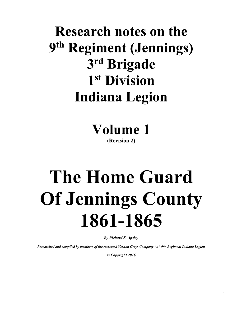 The Home Guard of Jennings County 1861-1865