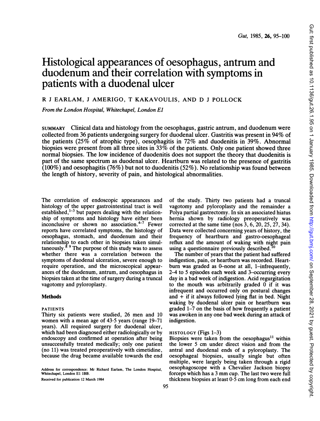 Histological Appearances of Oesophagus, Antrum and Duodenum and Their Correlation with Symptoms in Patients with a Duodenal Ulcer