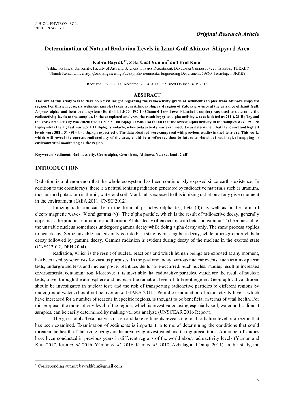 Original Research Article Determination of Natural Radiation Levels