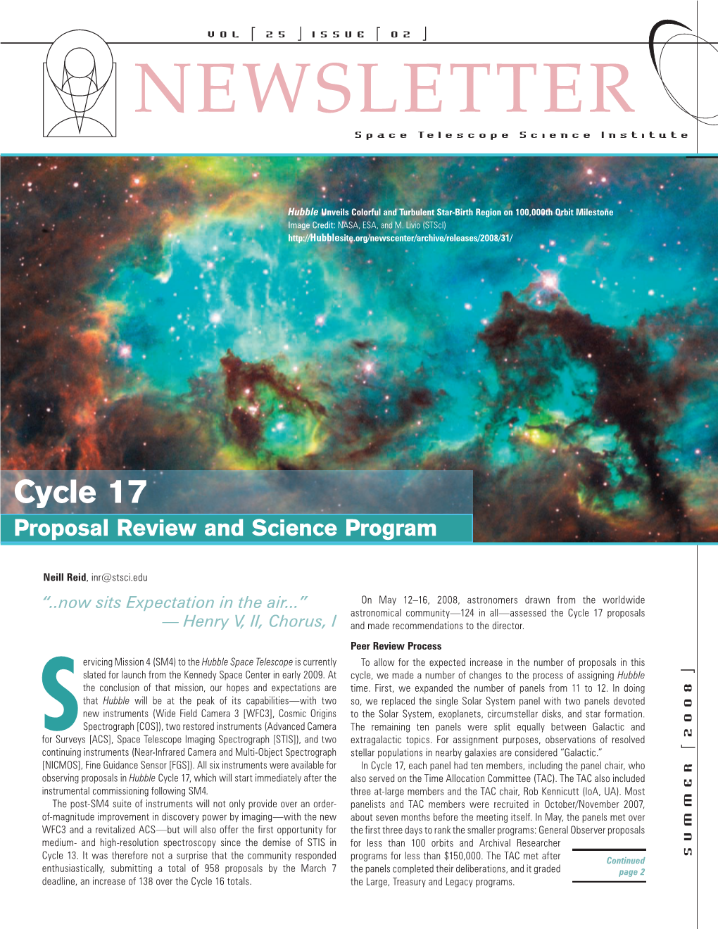 Cycle 17, Which Will Start Immediately After the the After 17, Cycle Immediately Start Will Which — Henryv, II,Chorus,I Hubble Space Telescope