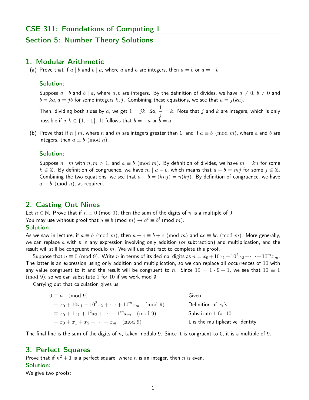 CSE 311: Foundations of Computing I Section 5: Number Theory Solutions