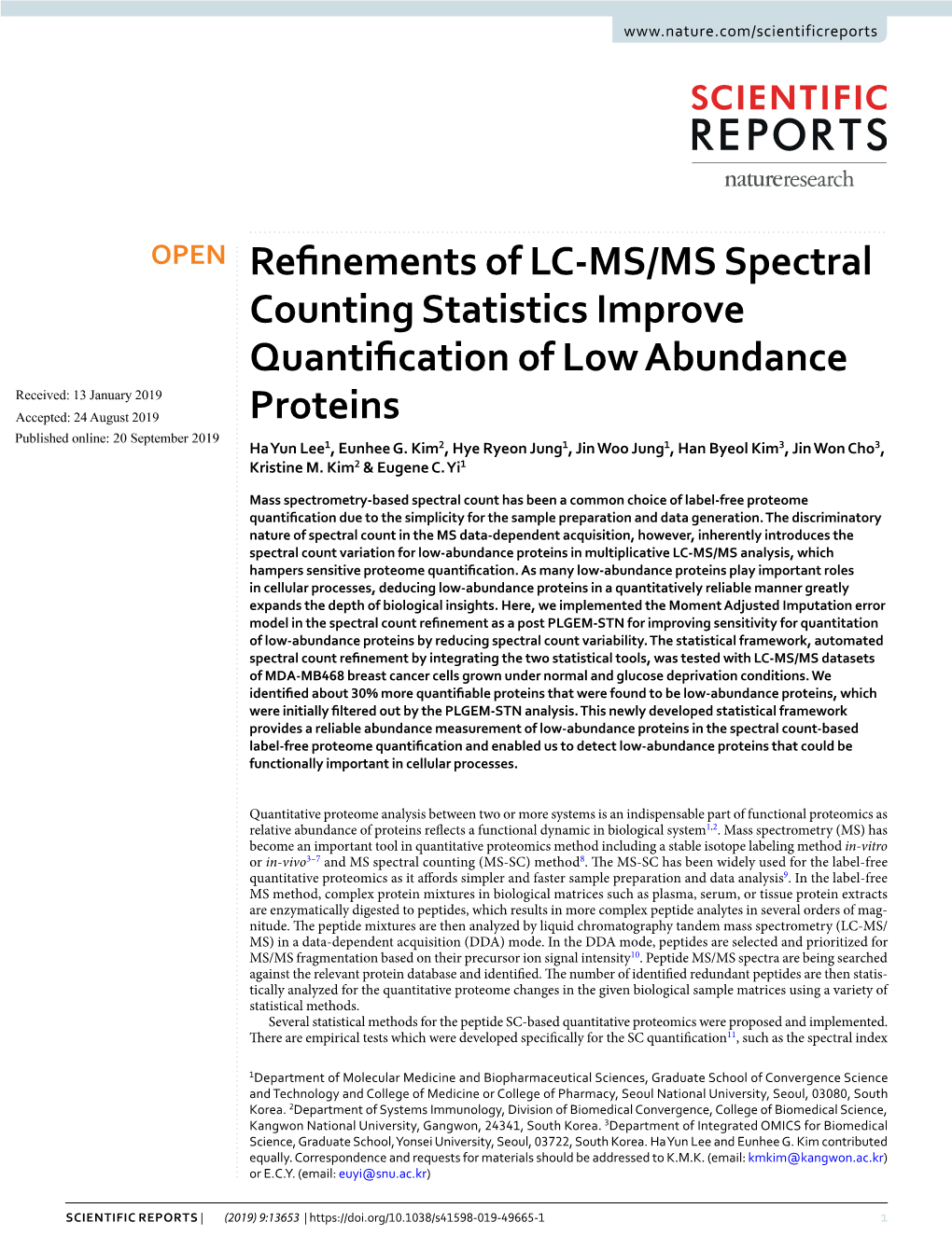 Refinements of LC-MS/MS Spectral Counting Statistics Improve