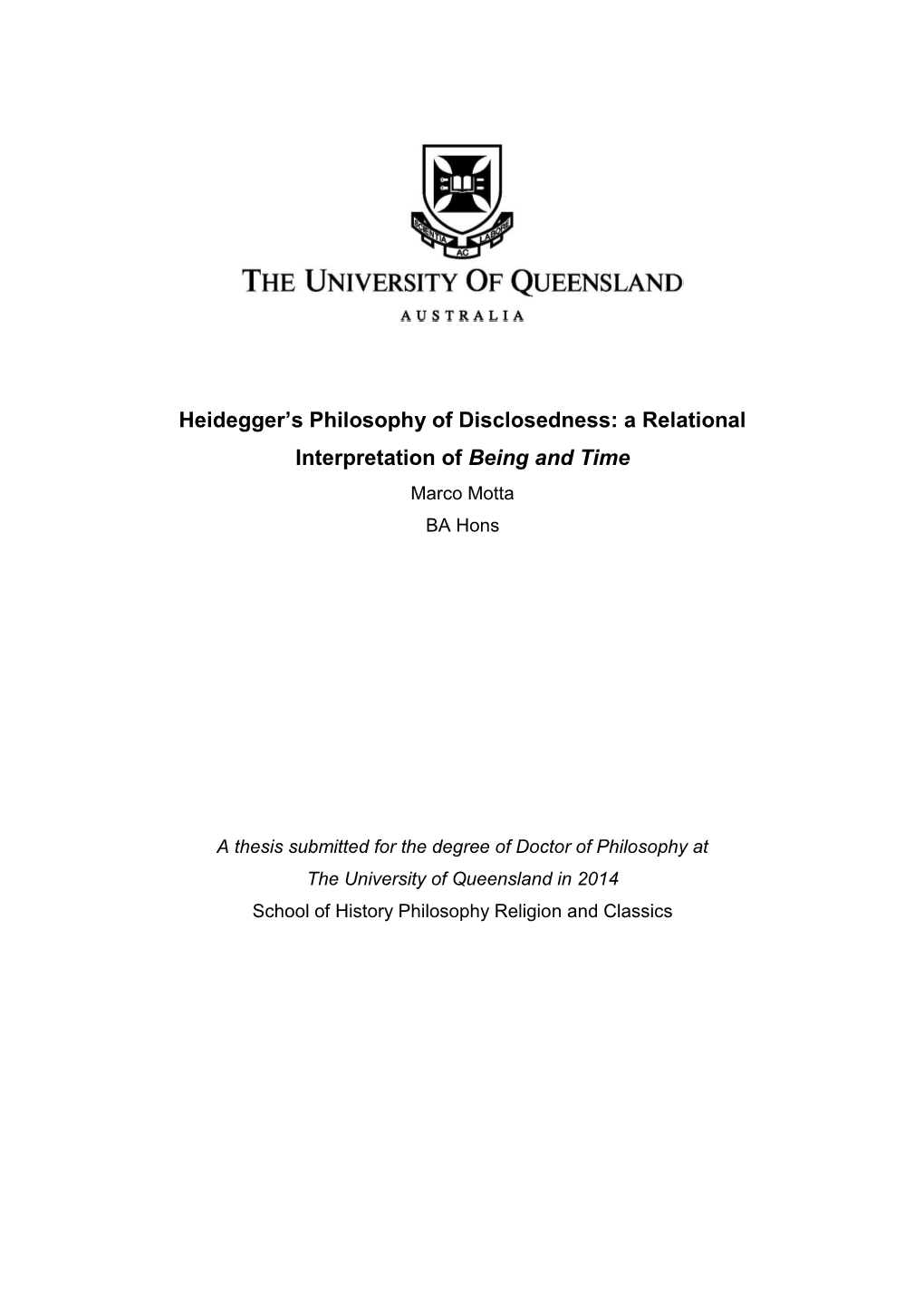 Heidegger's Philosophy of Disclosedness: a Relational