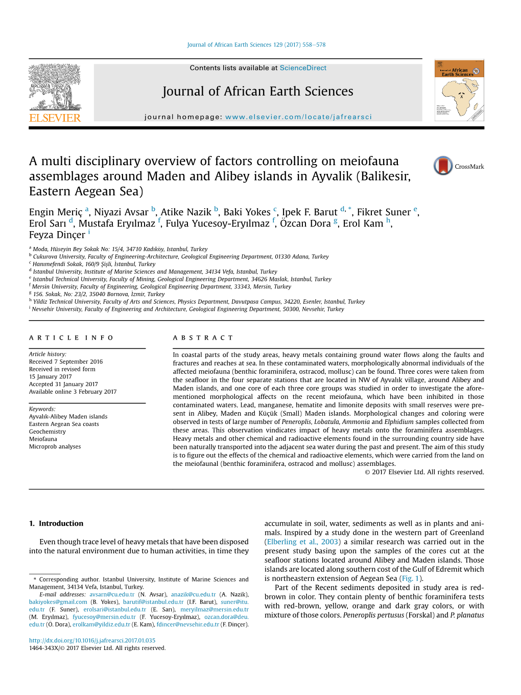 A Multi Disciplinary Overview of Factors Controlling on Meiofauna Assemblages Around Maden and Alibey Islands in Ayvalik (Balikesir, Eastern Aegean Sea)