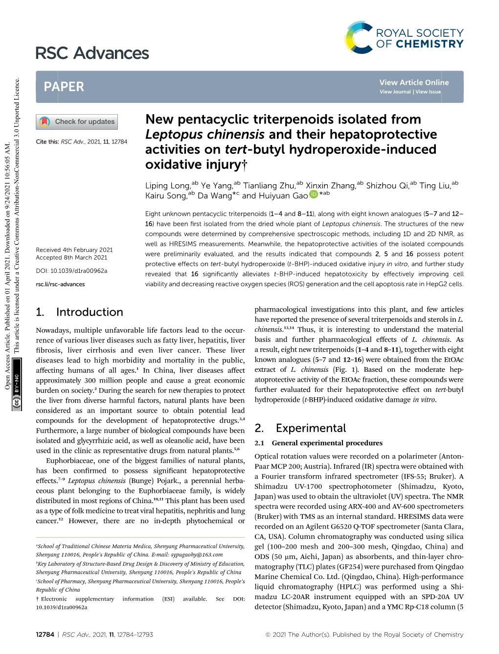 New Pentacyclic Triterpenoids Isolated from Leptopus Chinensis and Their