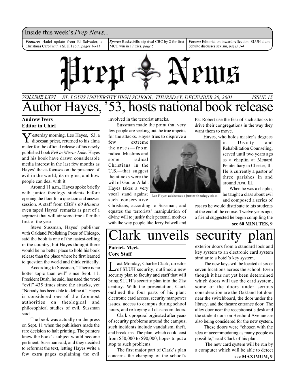 Author Hayes, '53, Hosts National Book Release Clark Unveils Security Plan