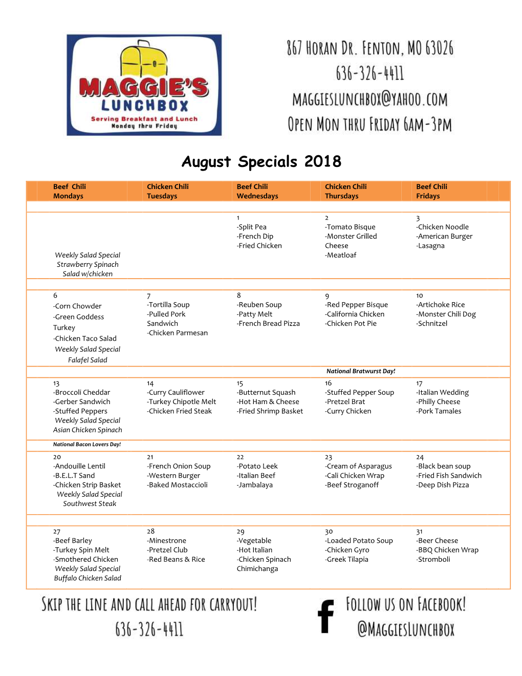 August Specials 2018