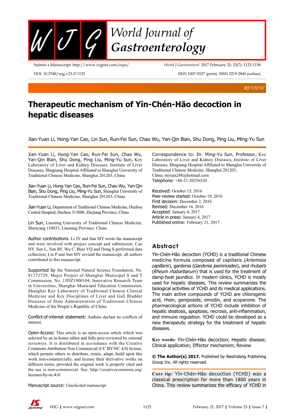Therapeutic Mechanism of Yīn-Chén-Hāo Decoction in Hepatic Diseases