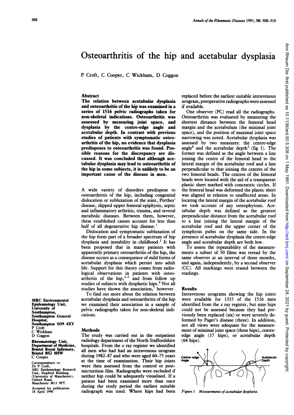 Osteoarthritis of the Hip and Acetabular Dysplasia