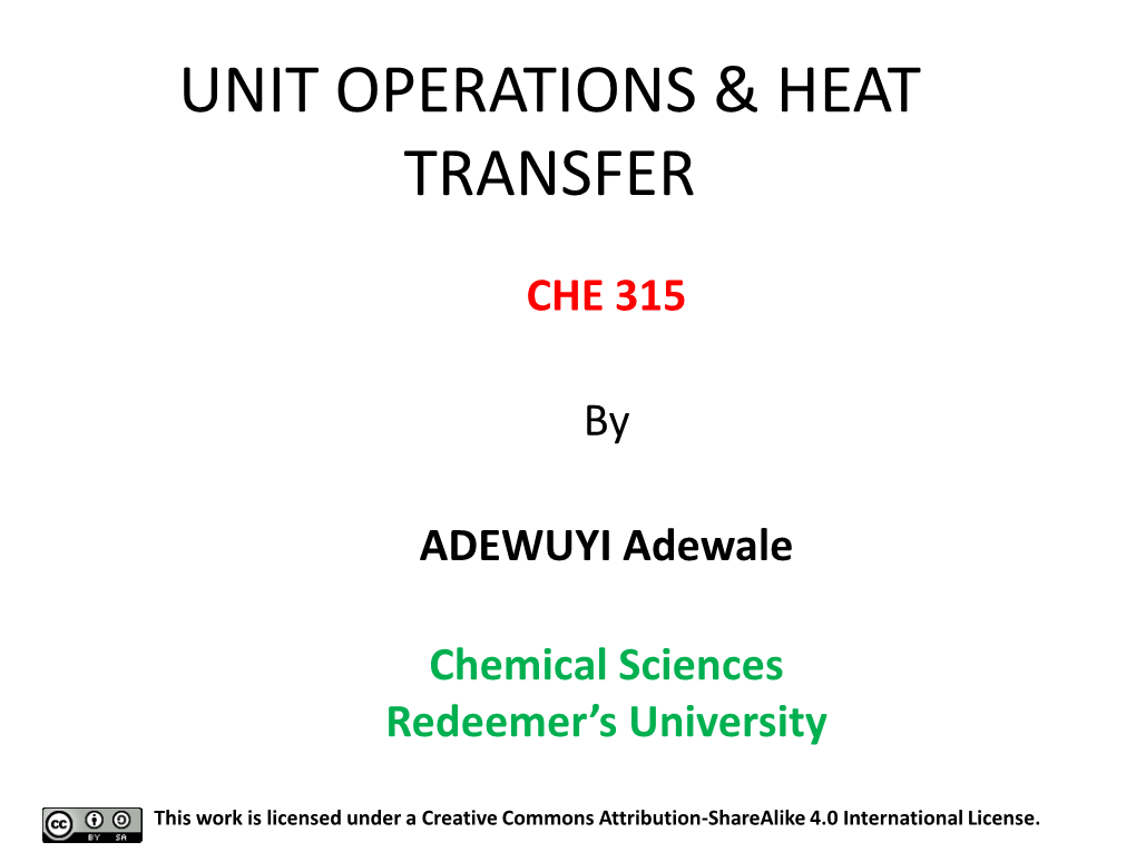 Unit Operations & Heat Transfer