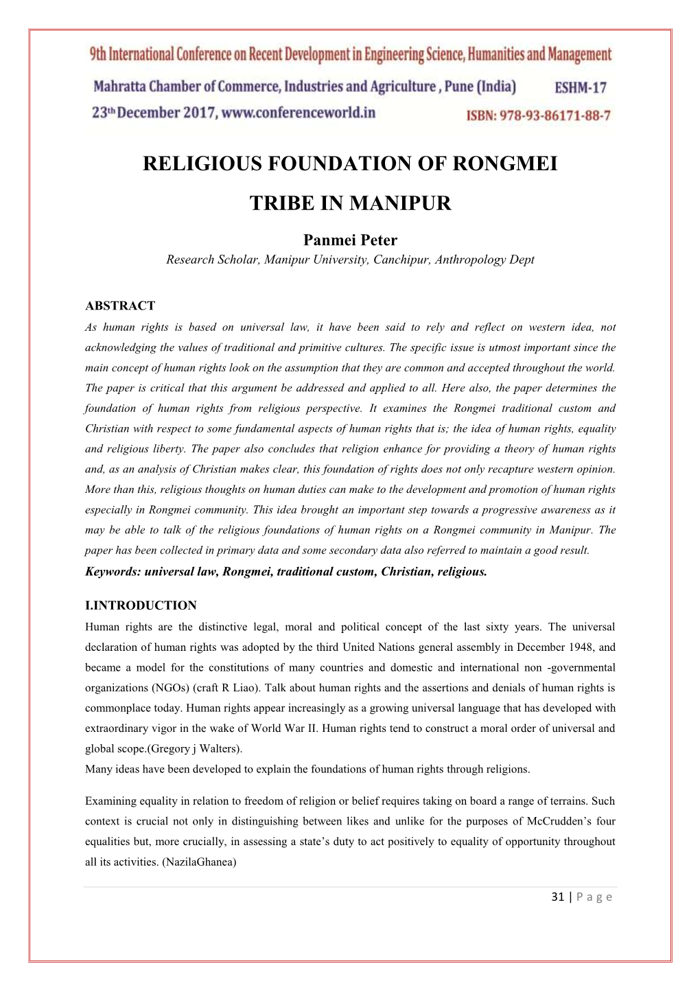 Religious Foundation of Rongmei Tribe in Manipur
