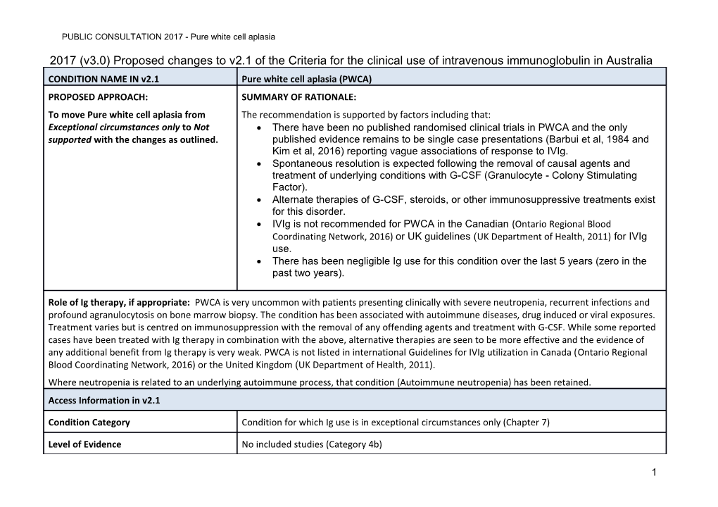 PUBLIC CONSULTATION 2017 - Pure White Cell Aplasia