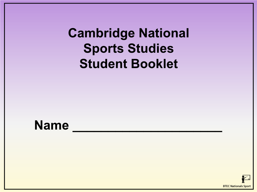 Cambridge National Sports Studies Student Booklet