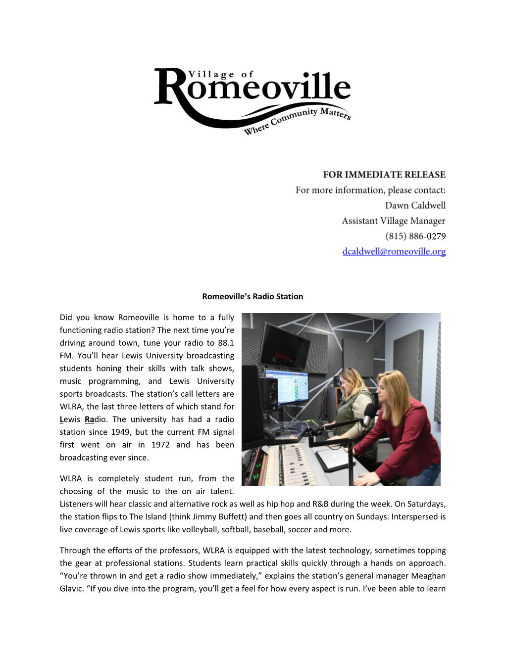 Romeoville's Radio Station