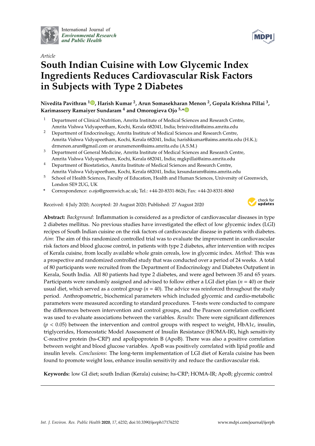 South Indian Cuisine with Low Glycemic Index Ingredients Reduces Cardiovascular Risk Factors in Subjects with Type 2 Diabetes