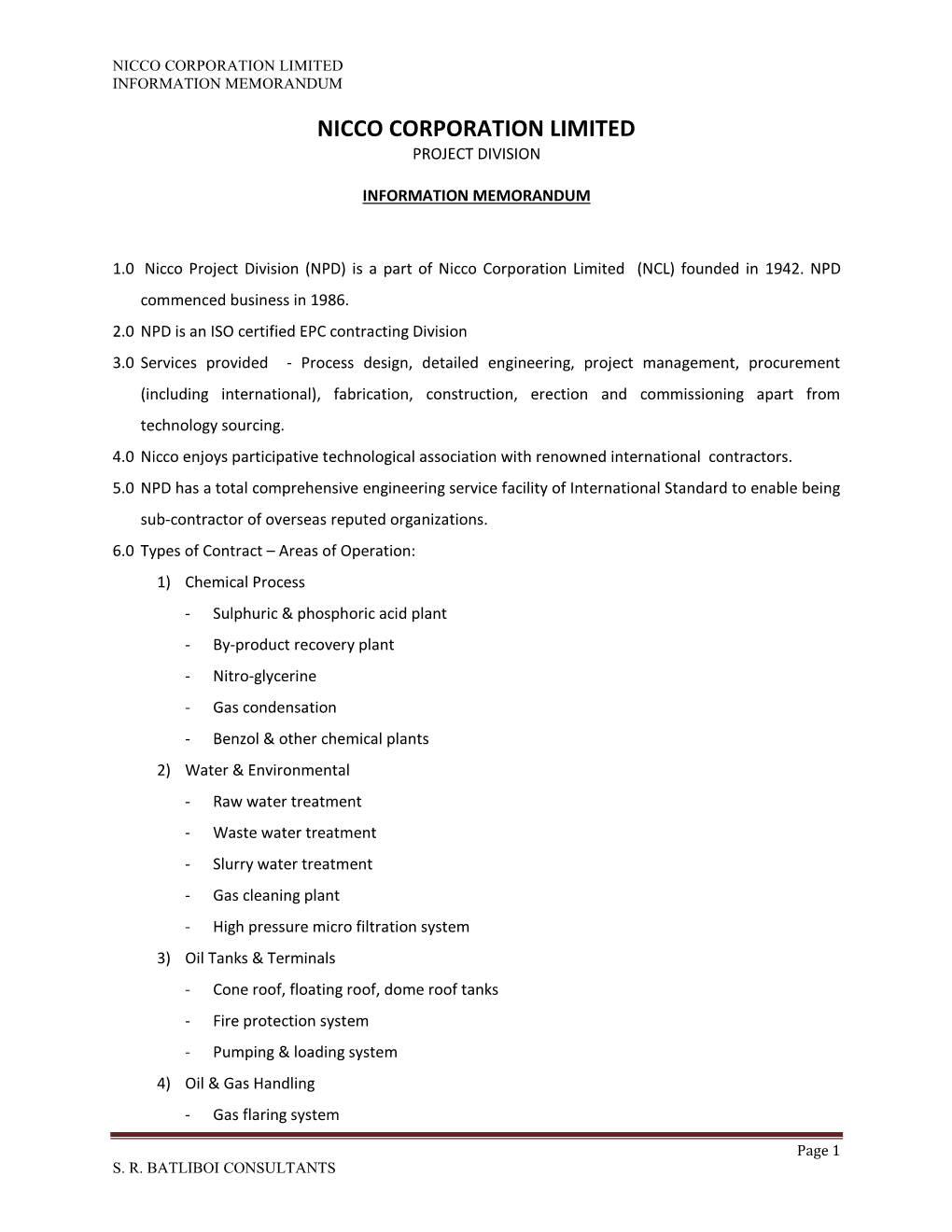 Nicco Corporation Limited Information Memorandum