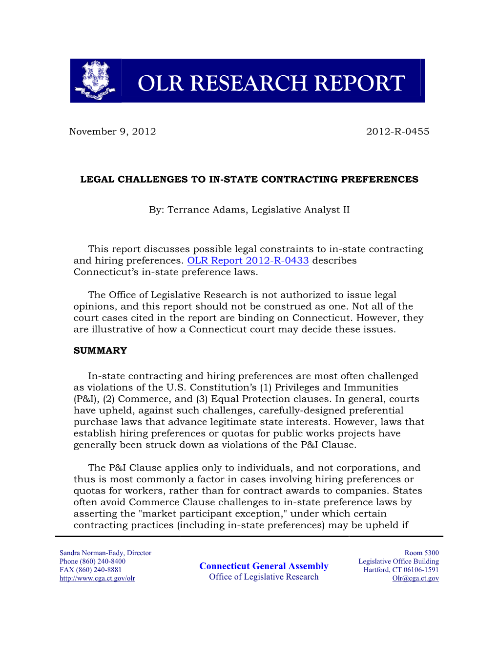 Legal Challenges to In-State Contracting Preferences