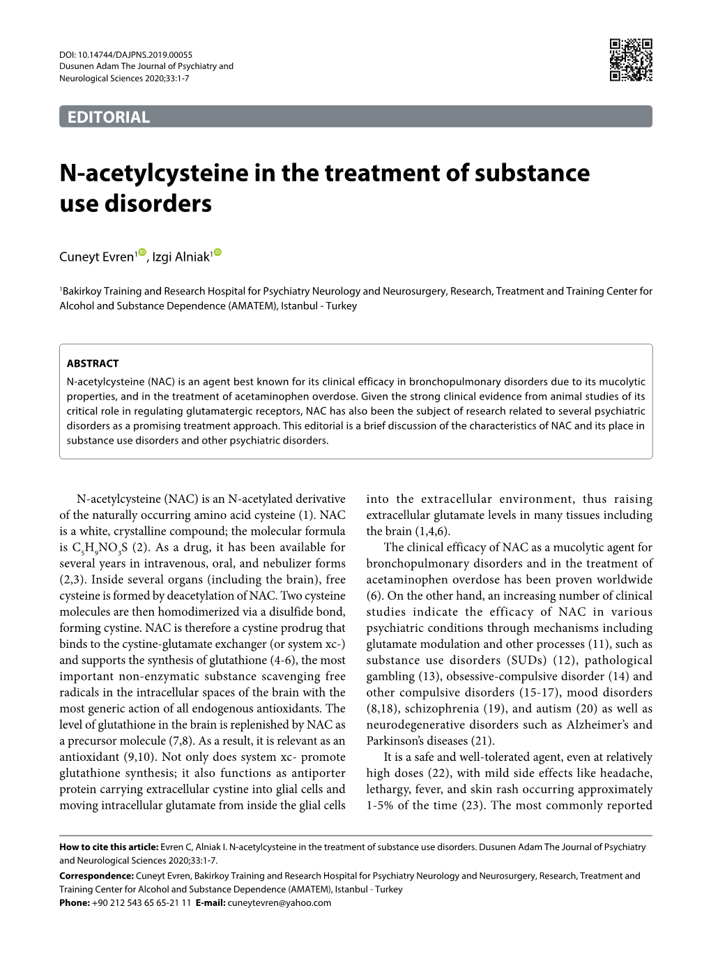 N-Acetylcysteine in the Treatment of Substance Use Disorders