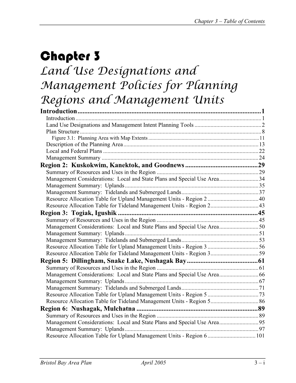 Chapter 3: Land Use Designations and Management Policies for Planning Regions and Management Units