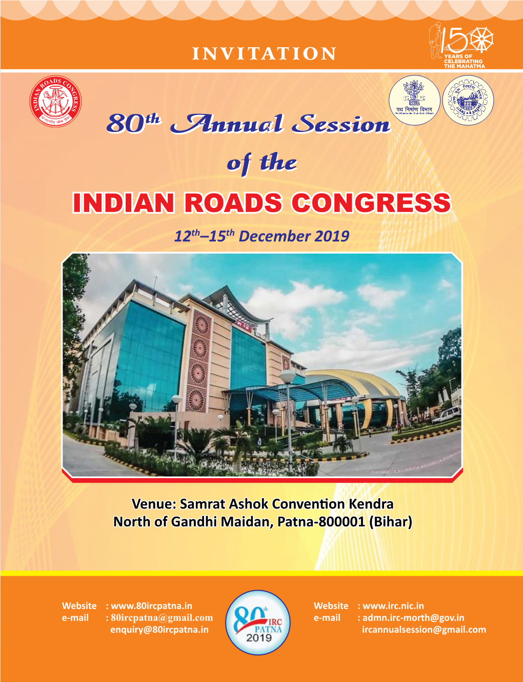 80Th ANNUAL SESSION of the INDIAN ROADS CONGRESS 12Th–15Th December 2019 Patna