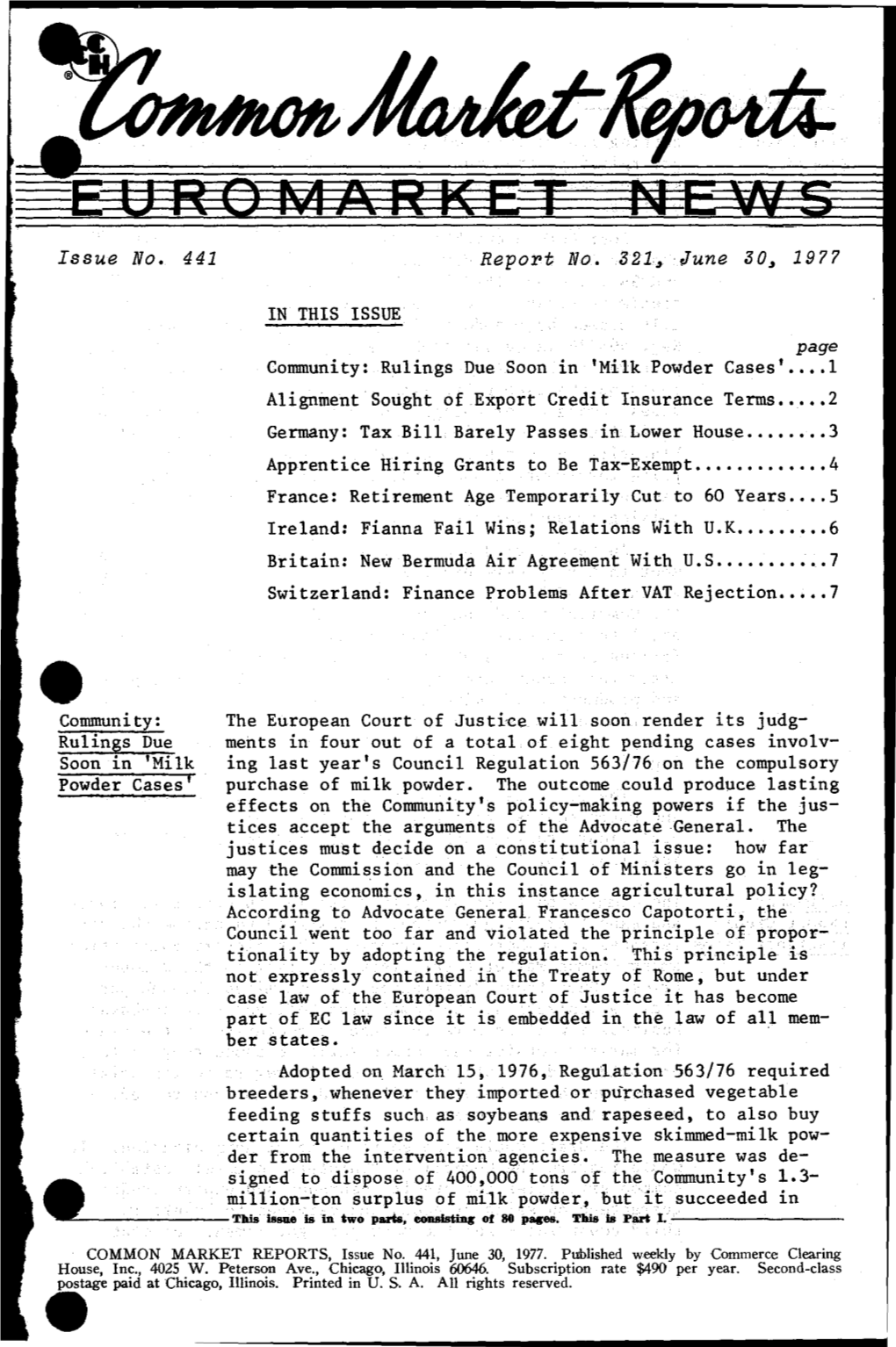 Issue No. 441 Report No. 321, June 30, 1977