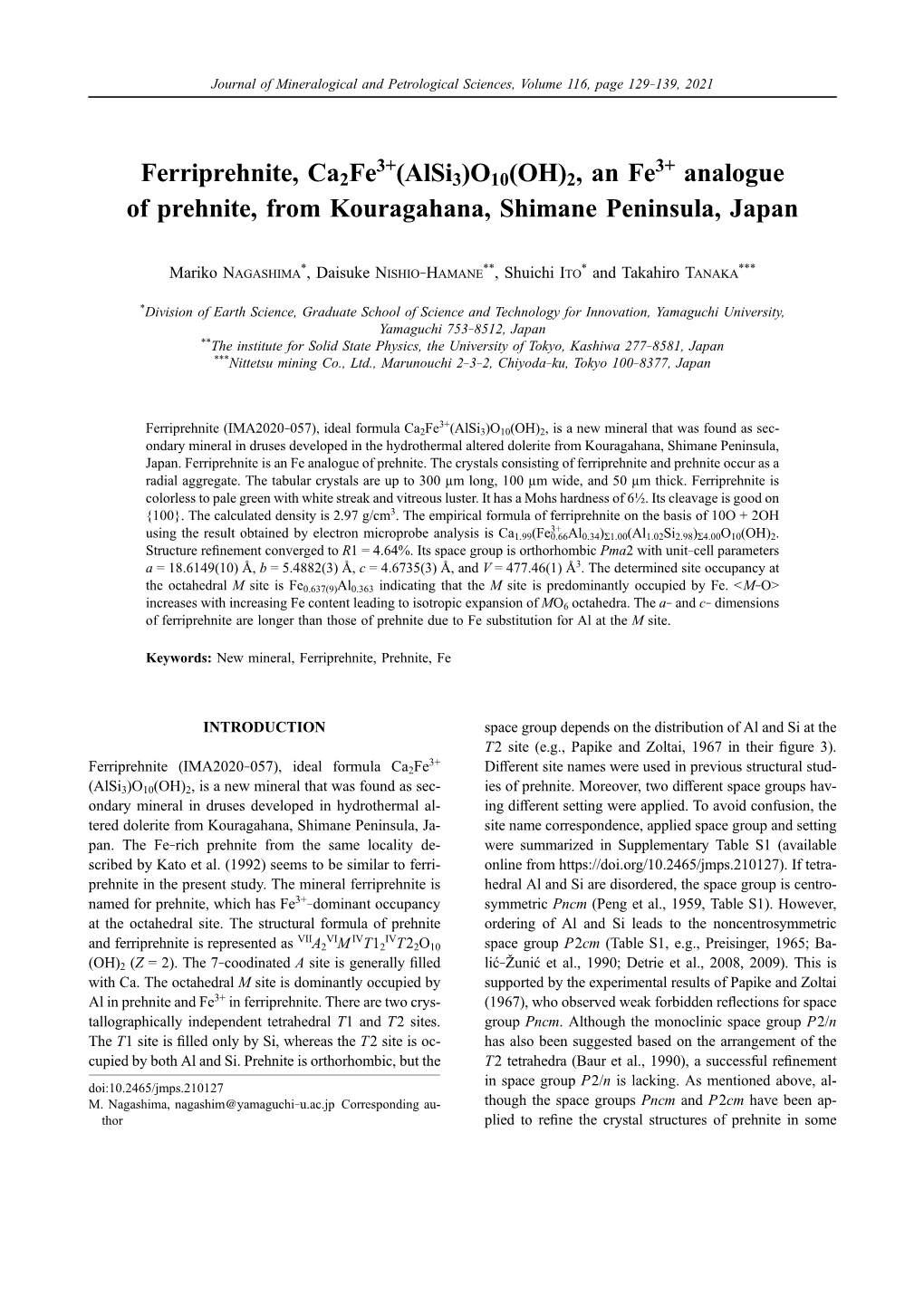 2, an Fe3+ Analogue of Prehnite, from Kouragahana, Shimane Peninsula