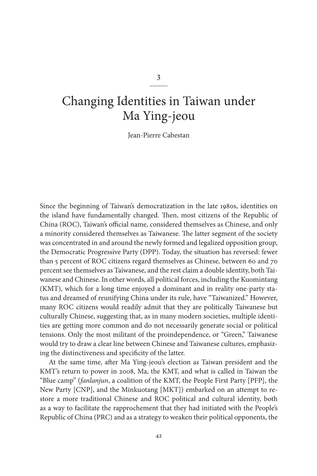 Changing Identities in Taiwan Under Ma Ying-Jeou
