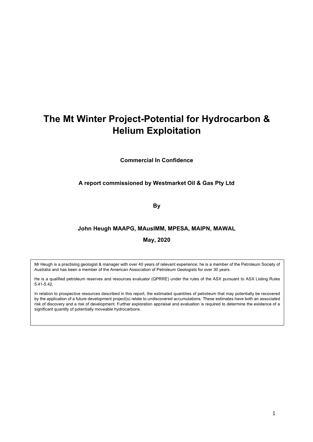 The Mt Winter Project-Potential for Hydrocarbon & Helium Exploitation