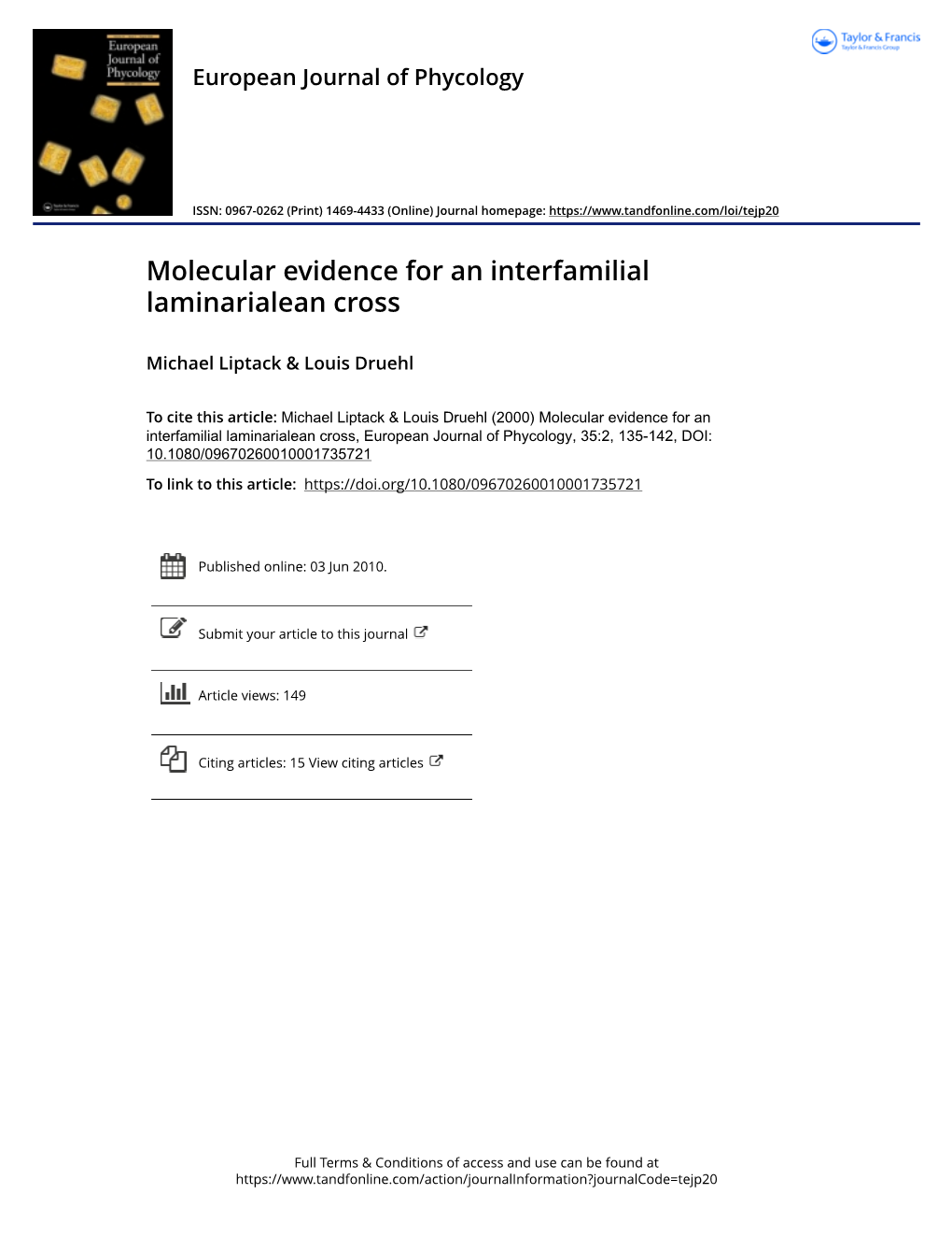 Molecular Evidence for an Interfamilial Laminarialean Cross