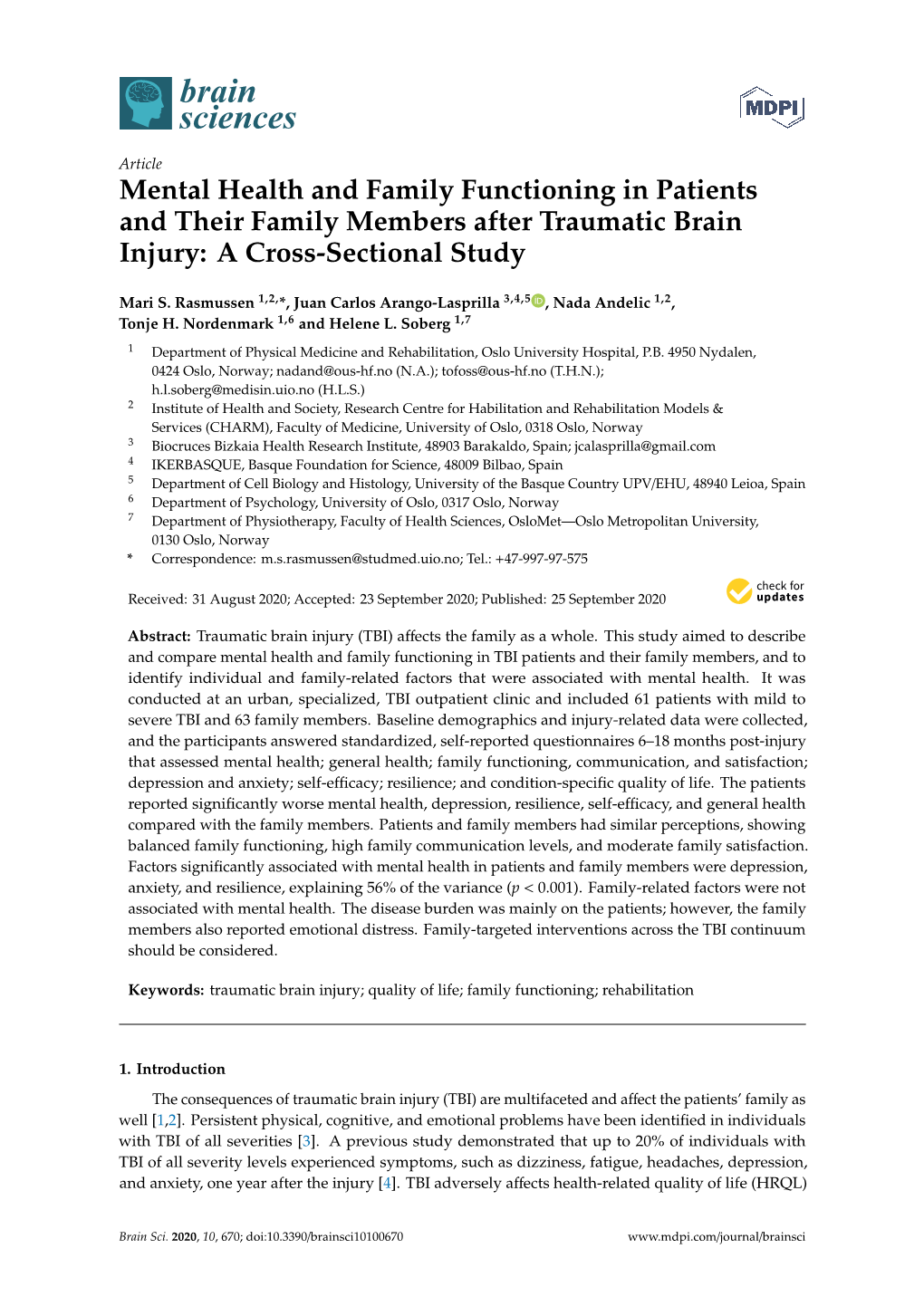 Mental Health and Family Functioning in Patients and Their Family Members After Traumatic Brain Injury: a Cross-Sectional Study