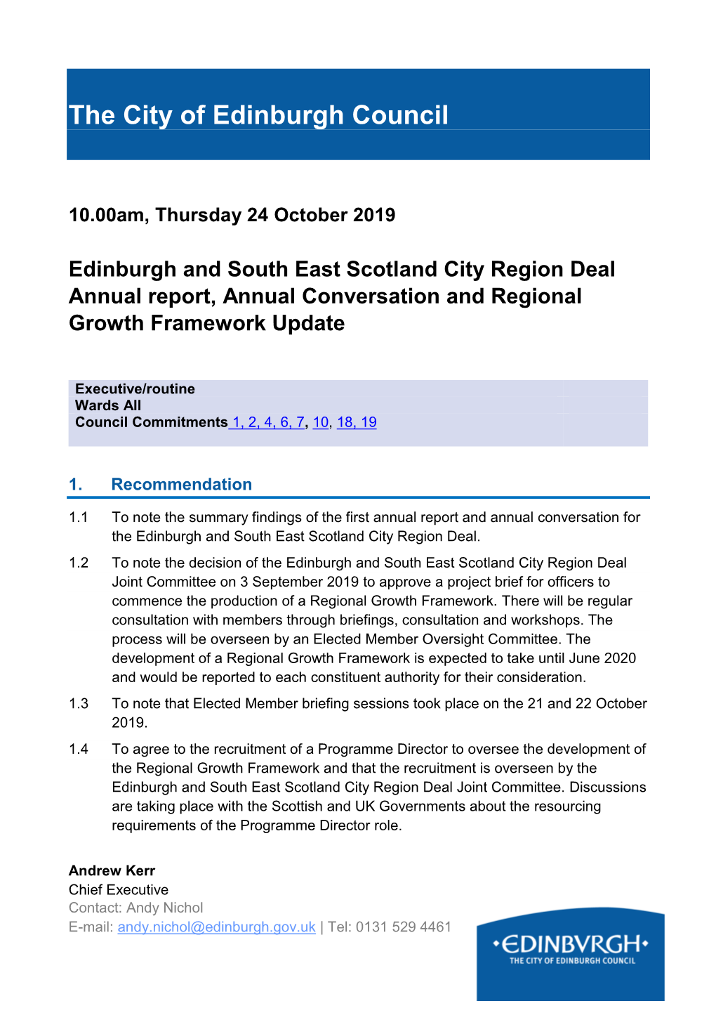 Edinburgh and South East Scotland City Region Deal Annual Report, Annual Conversation and Regional Growth Framework Update