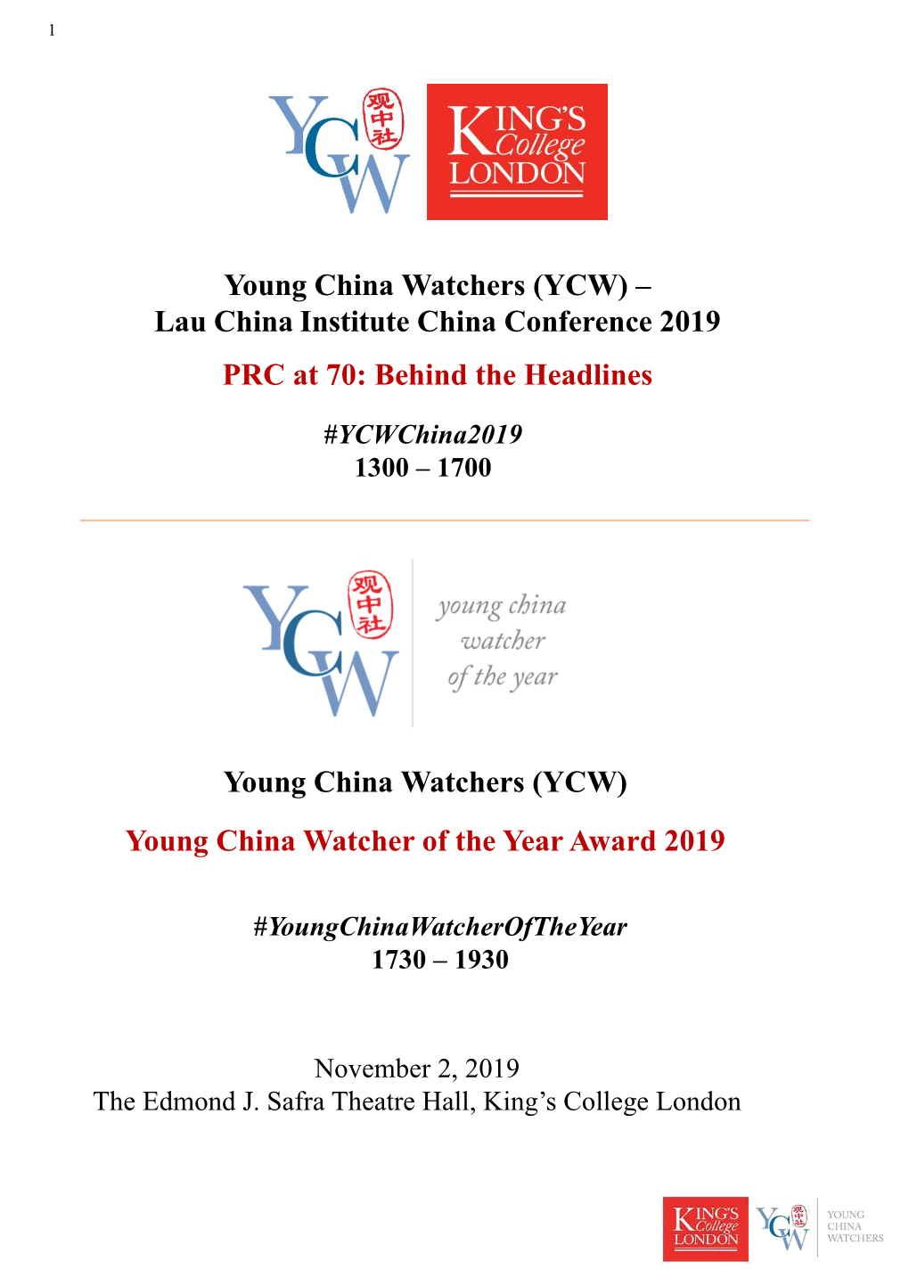 (YCW) – Lau China Institute China Conference 2019 PRC at 70
