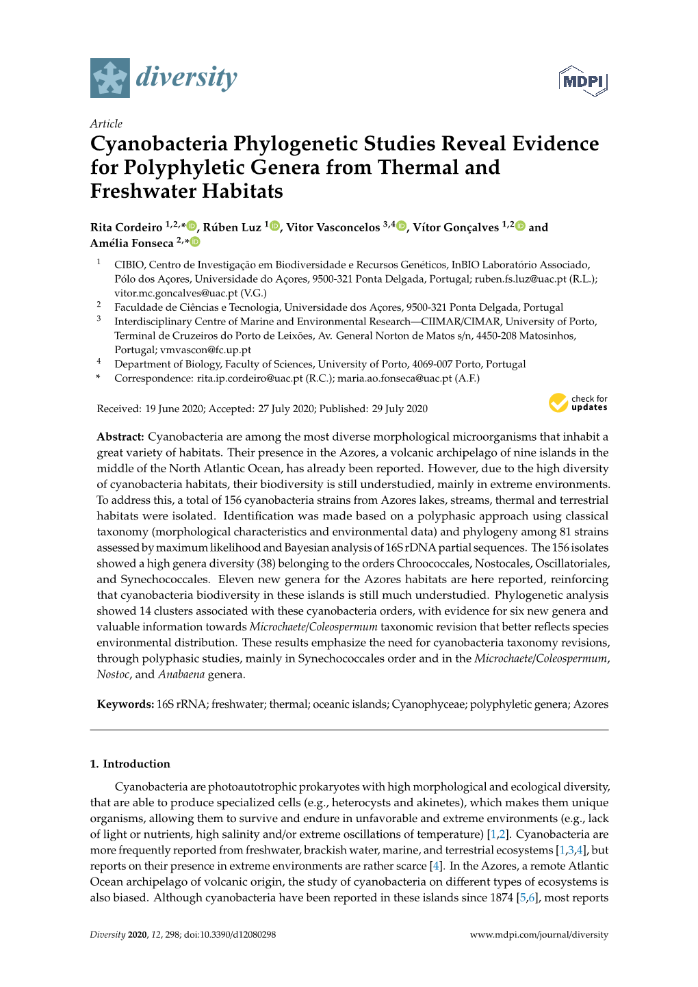 Cyanobacteria Phylogenetic Studies Reveal Evidence for Polyphyletic Genera from Thermal and Freshwater Habitats