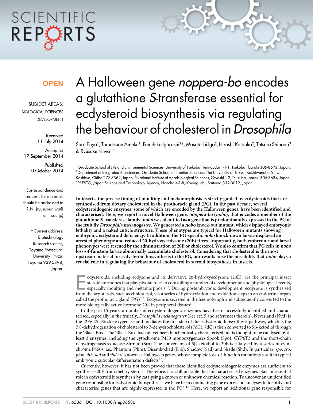 A Halloween Gene Noppera-Bo Encodes a Glutathione S