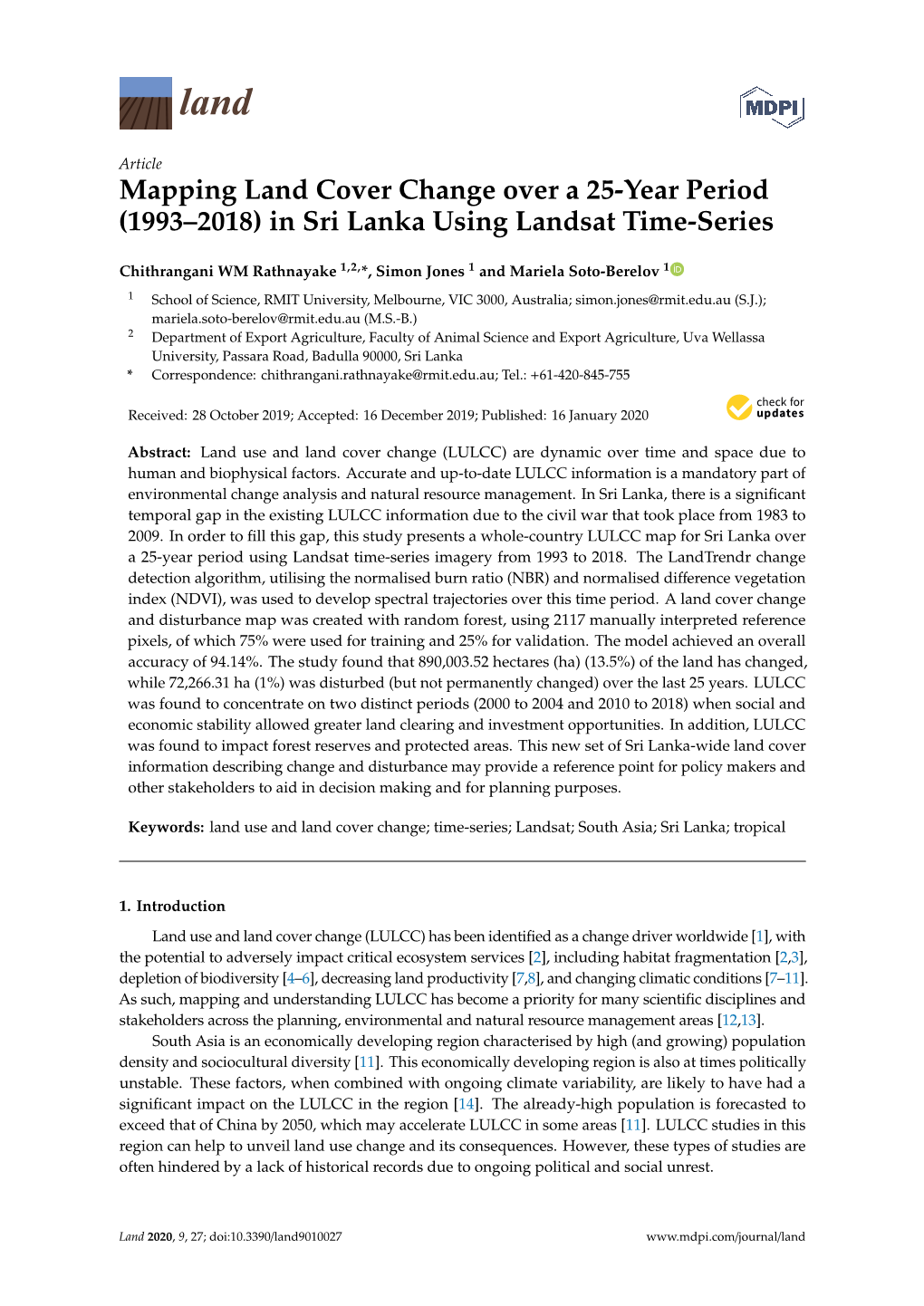 In Sri Lanka Using Landsat Time-Series