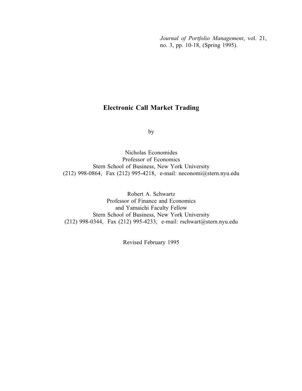 Electronic Call Market Trading