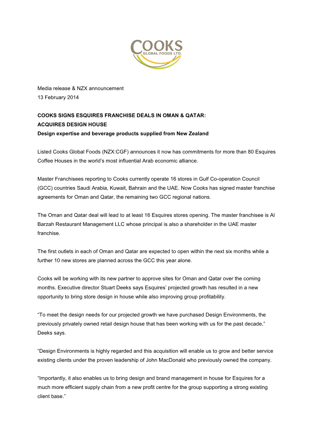 Media Release & NZX Announcement