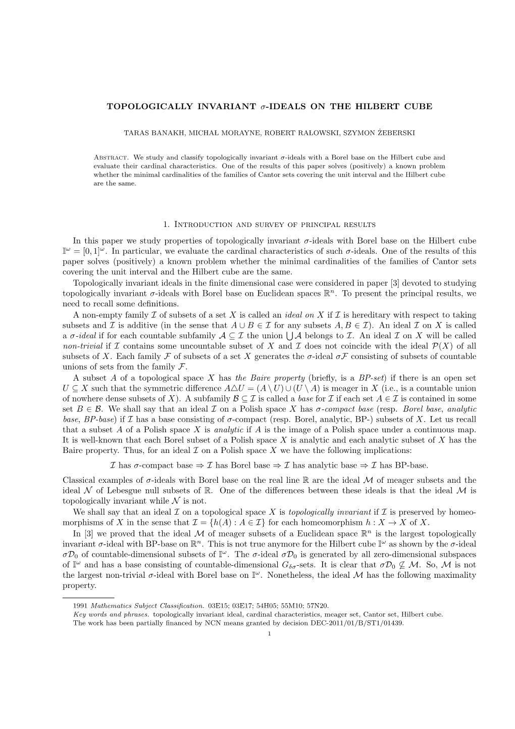 Topologically Invariant Σ-Ideals on the Hilbert Cube