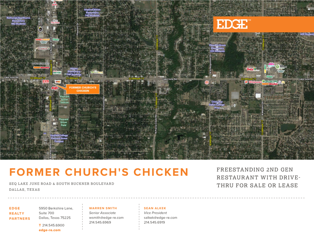 Former Church's Chicken Restaurant with Drive- Seq Lake June Road & South Buckner Boulevard Thru for Sale Or Lease Dallas, Texas