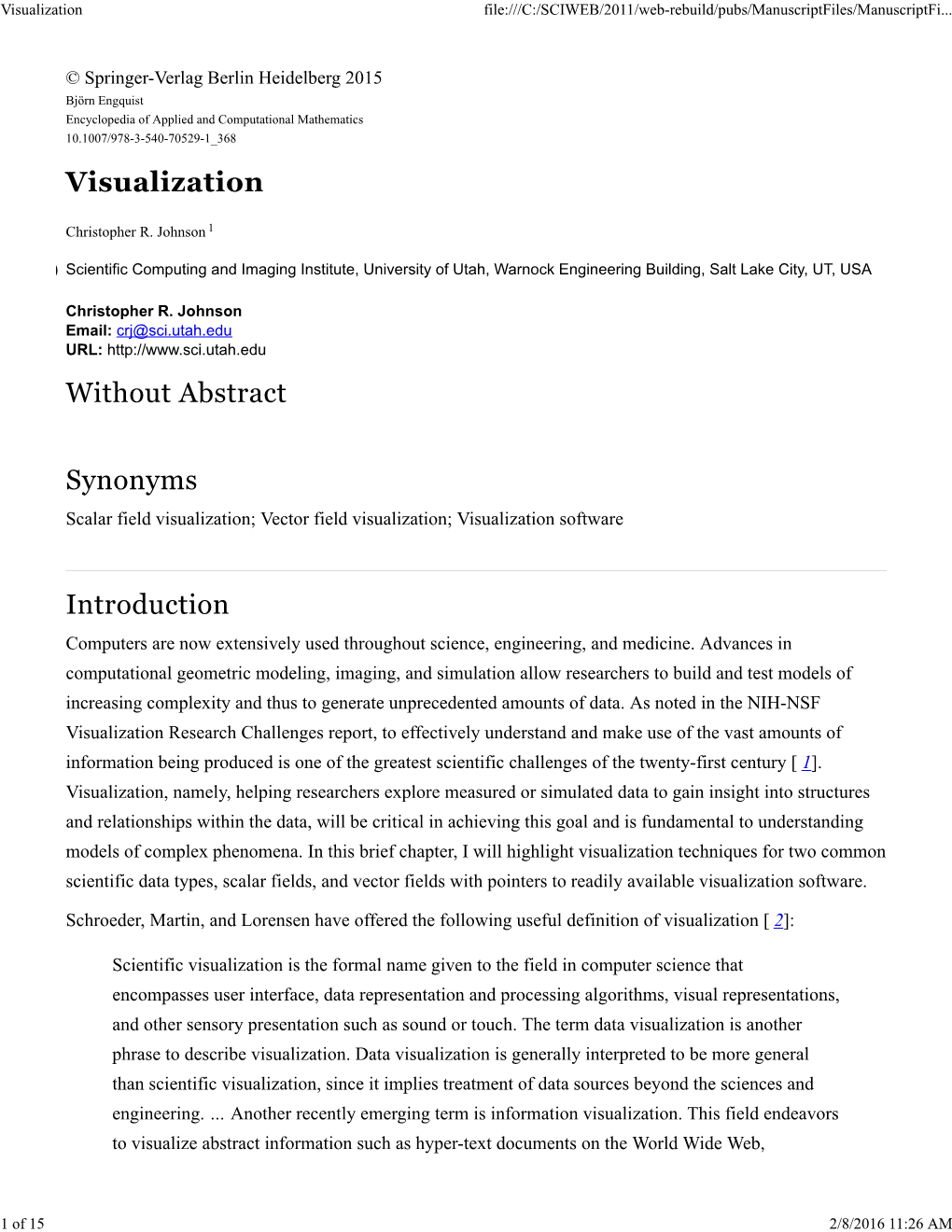 Vector Field Visualization; Visualization Software